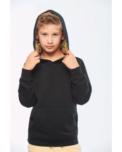 Unisex kindersweater met contrasterende capuchon met motief