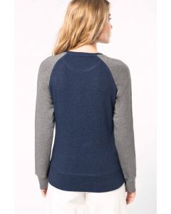 Tweekleurige damessweater BIO ronde hals raglanmouwen