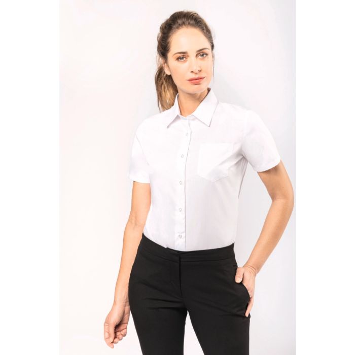 Dames Poplin Blouse Korte Mouwen