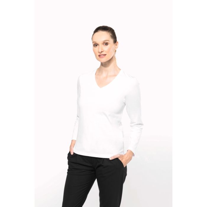 Supima® dames-T-shirt V-hals lange mouwen